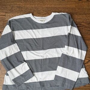 Madewell Gray and White Striped Long Sleeve Tee